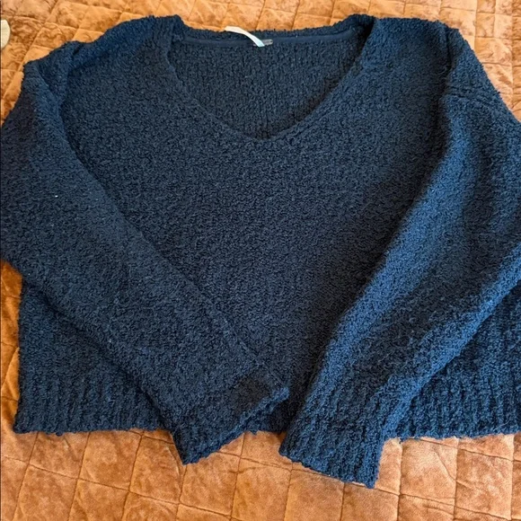 ✨3/$20 Free People Fuzzy Black V-Neck Sweater - Picture 2 of 4